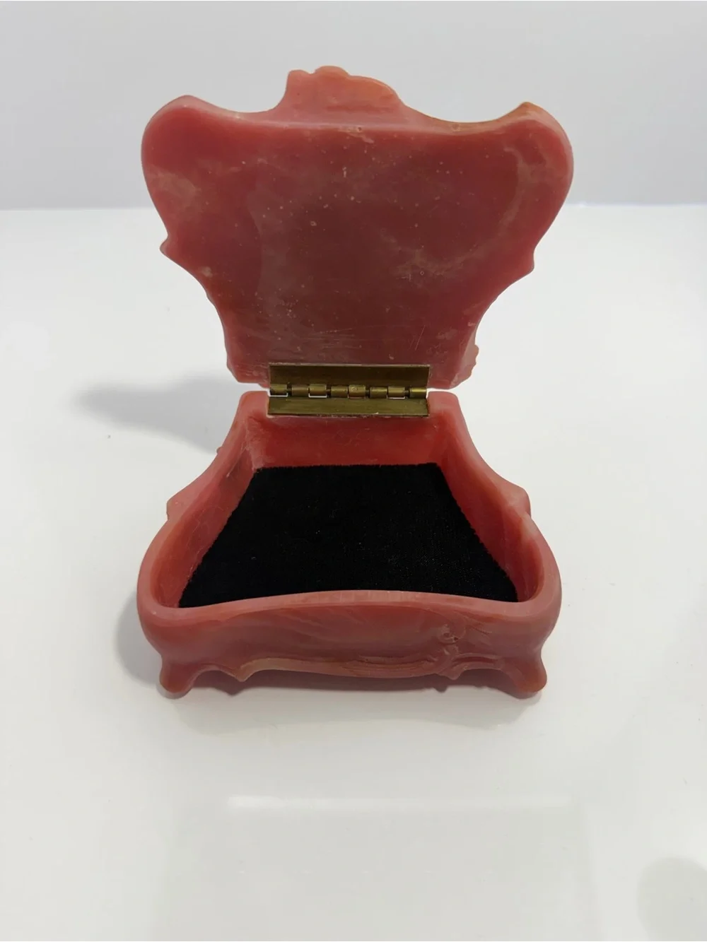 Vintage Genuine Incolay Stone Jewelry Box Pink Cameo Doves Bird Bath USA Made